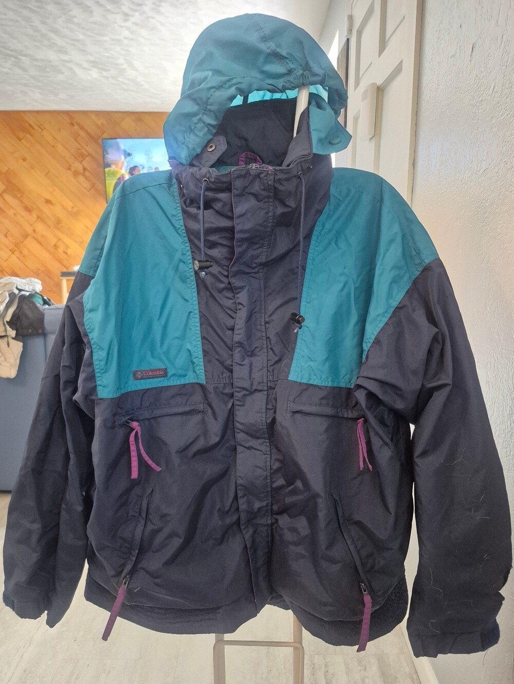 Vintage Columbia Radial Sleeve Hooded Ski Jacket Women's Large Teal Purple 90s
